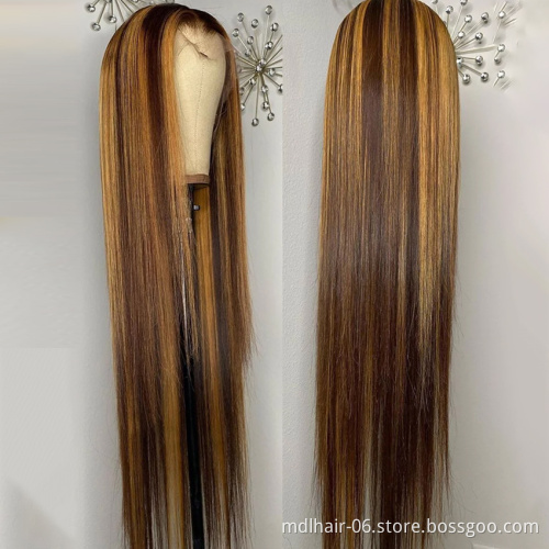 13X4 Lace Frontal Wigs Human Hair Highlight Brazilian Virgin Hair Straight Transparent Lace Wigs Cuticle Aligned Hair